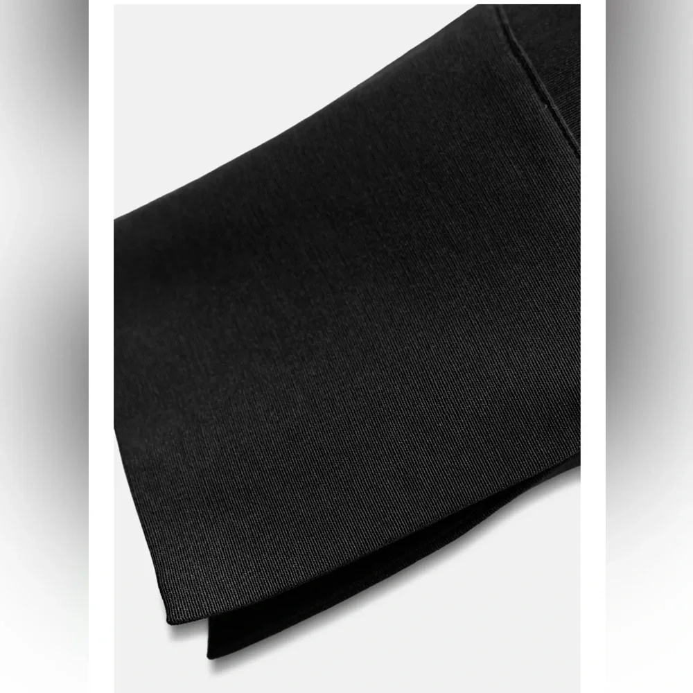 Zara Black Cut Out Midi Dress cotton blend one long sleeve Pleated knot ZW NWT - Picture 12 of 16